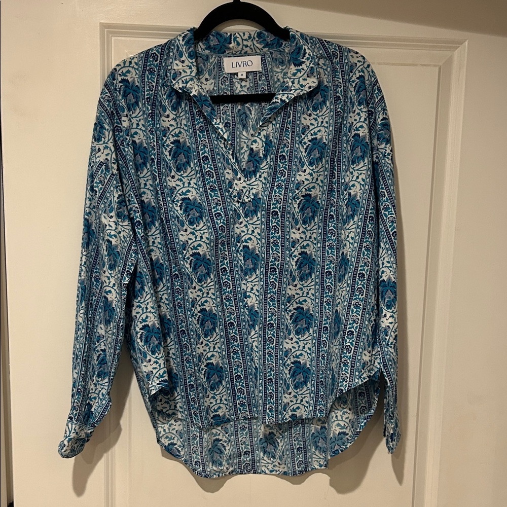 LIVRO Blue Floral-Stripe Women's Blouse